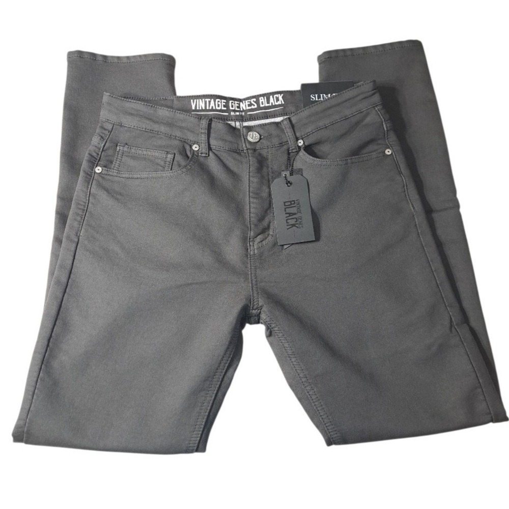 Vintage Genes Black Slim Fit Dark‎ Gray French Terry Denim Jeans Men's 30x32 NWT